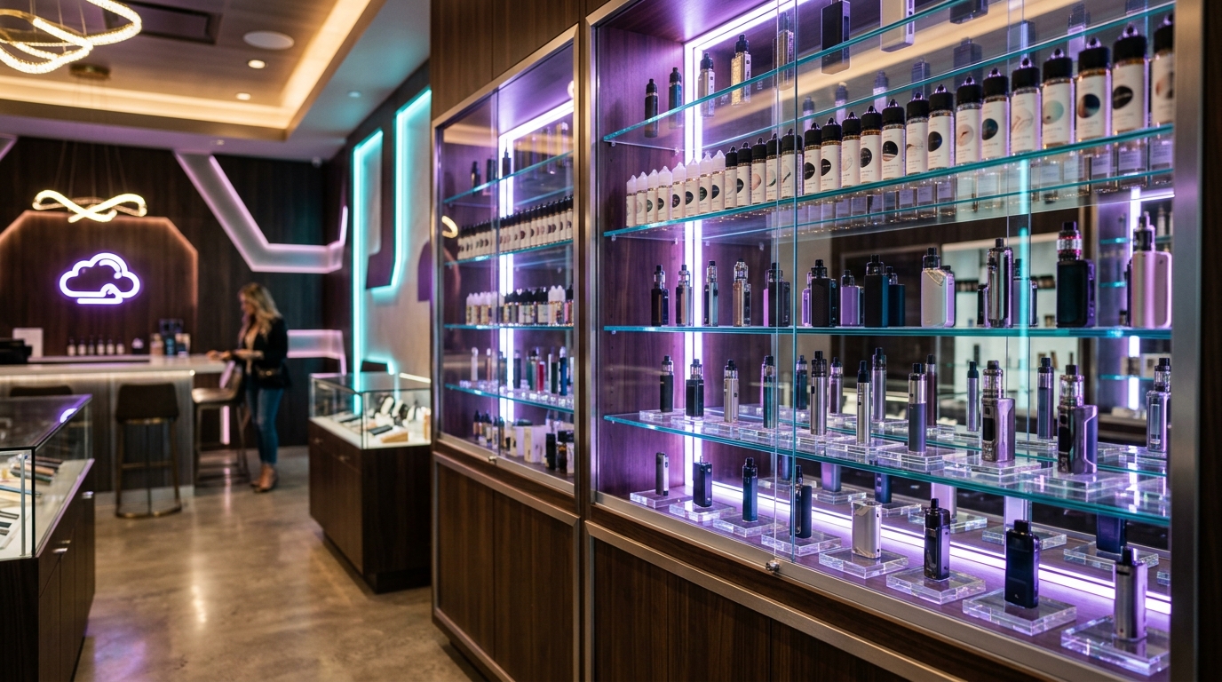 Vape display racks open 24/7 at Supreme Smoke Houston TX